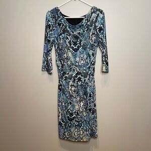 David Meister Midi Multicolor Snake Print Cowl Neck Dress Size 8